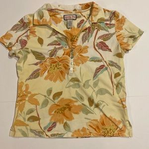 Jamaica Bay Small Split V Short Sleeve Top Polo Shirt Floral D22